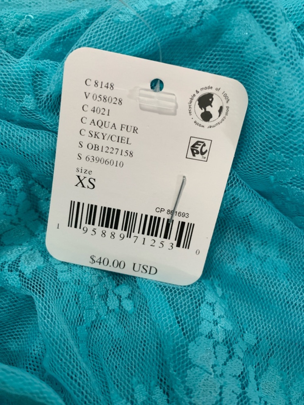 Free People Lady Lux Lace Layering Top NWT Aqua Fur Turquoise - Picture 5 of 5